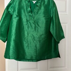 Crown & Ivy Emerald Blouse with Ruffle Detail